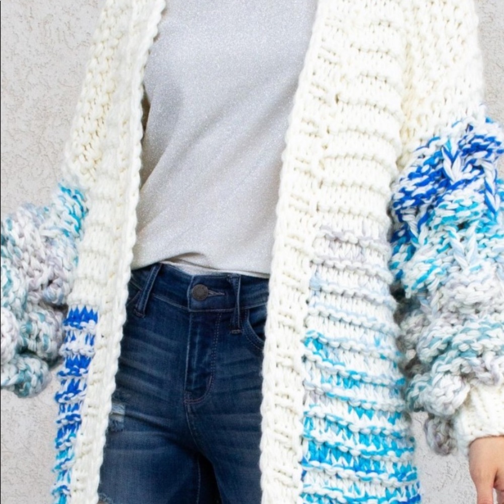 White Sweater with Light blue  Balls